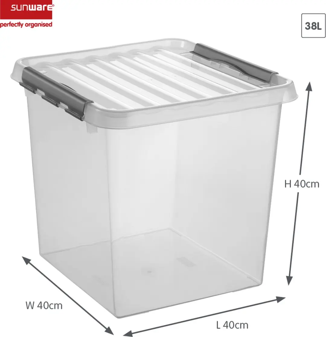 Sunware Q-line Opbergbox 38L - 40x40x40cm - Grijs/Transparant Metaal