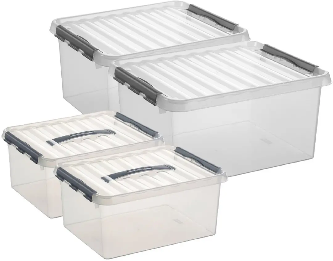 Sunware Q-Line Opbergboxen Set - 4 Stuks 15L & 36L - Transparant/Grijs