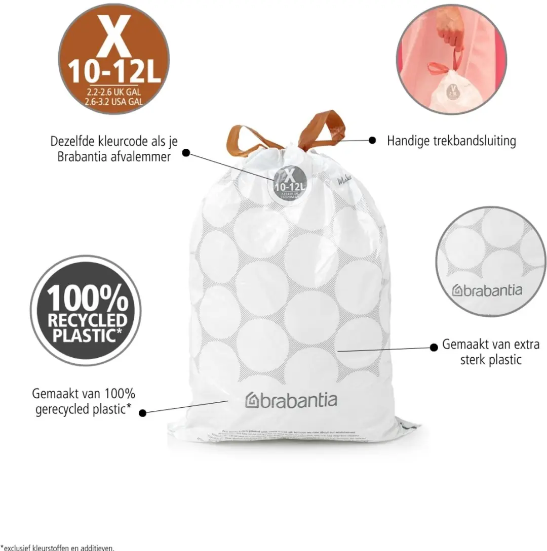 Brabantia PerfectFit Vuilniszakken 12L - 200 Stuks - Wit