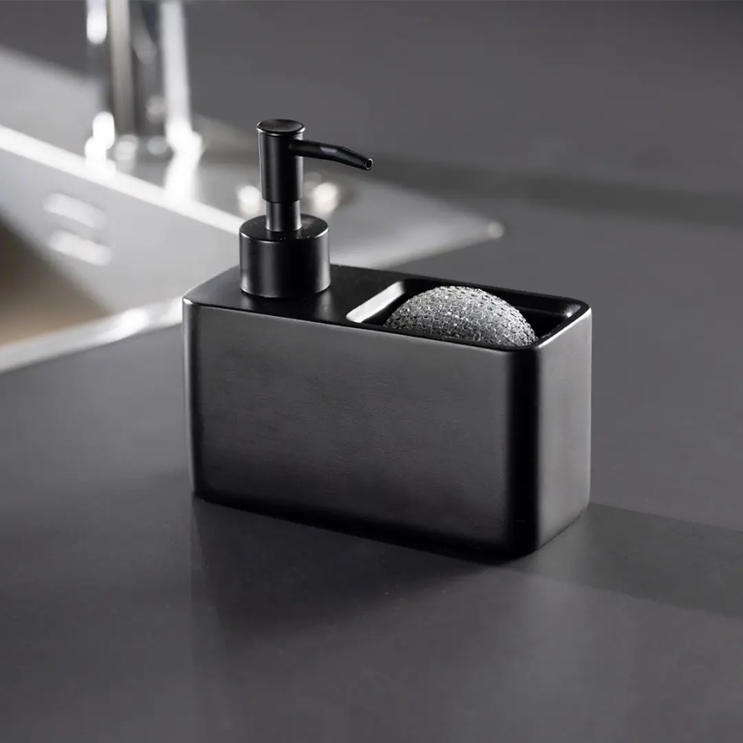 Wenko Zeepdispenser met Sponshouder 150ml - Zwart