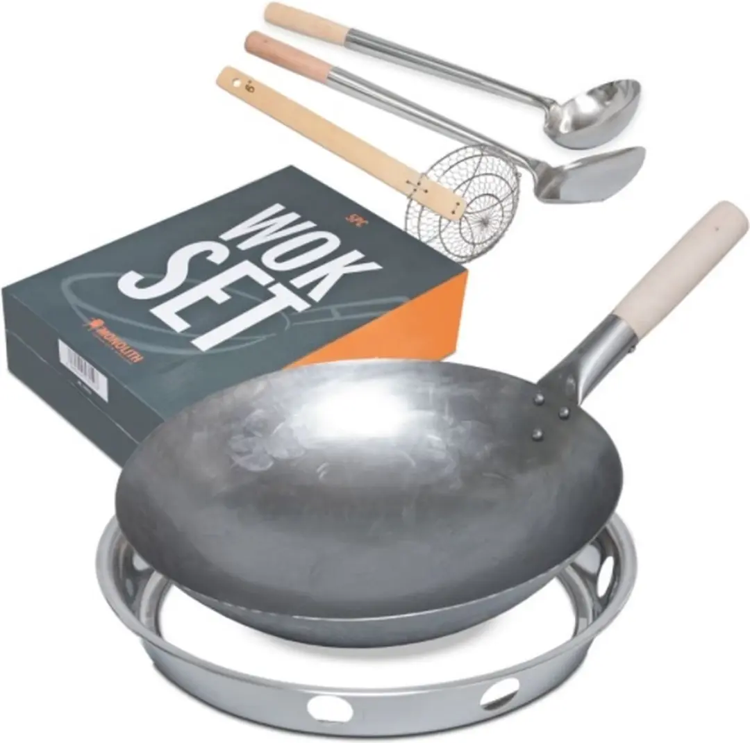 Monolith Wokset 20cm 5-delig - Zilver/Hout