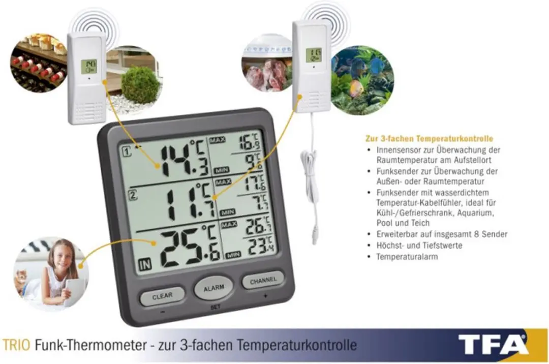 TFA Dostmann TRIO 30.3062.10 Draadloze Thermometer - Antraciet