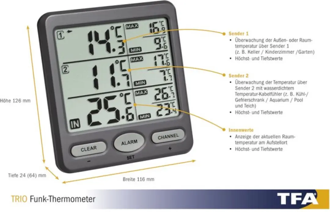 TFA Dostmann TRIO 30.3062.10 Draadloze Thermometer - Antraciet