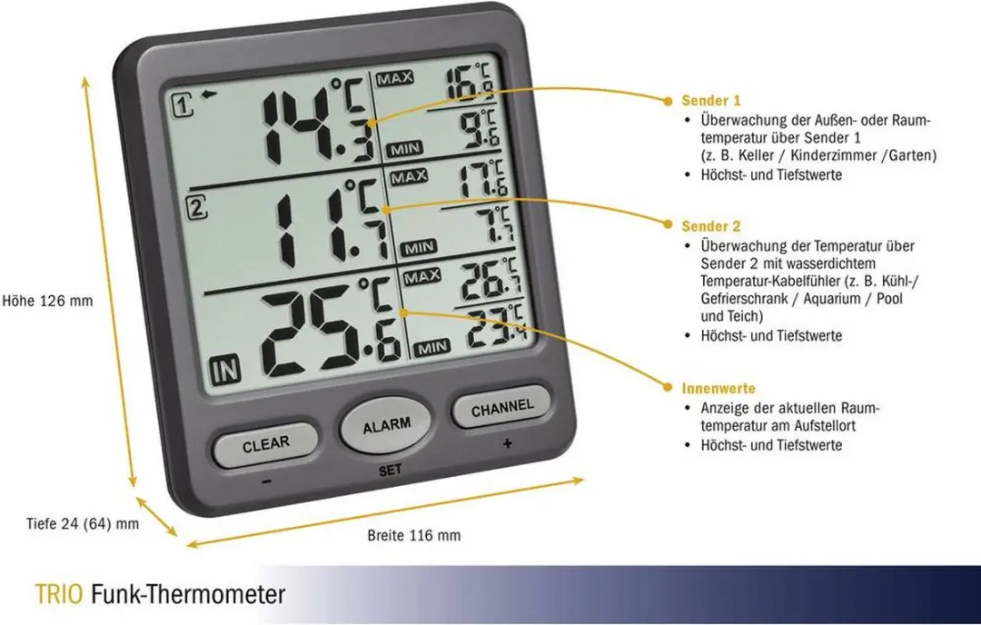 TFA Dostmann TRIO 30.3062.10 Draadloze Thermometer - Antraciet