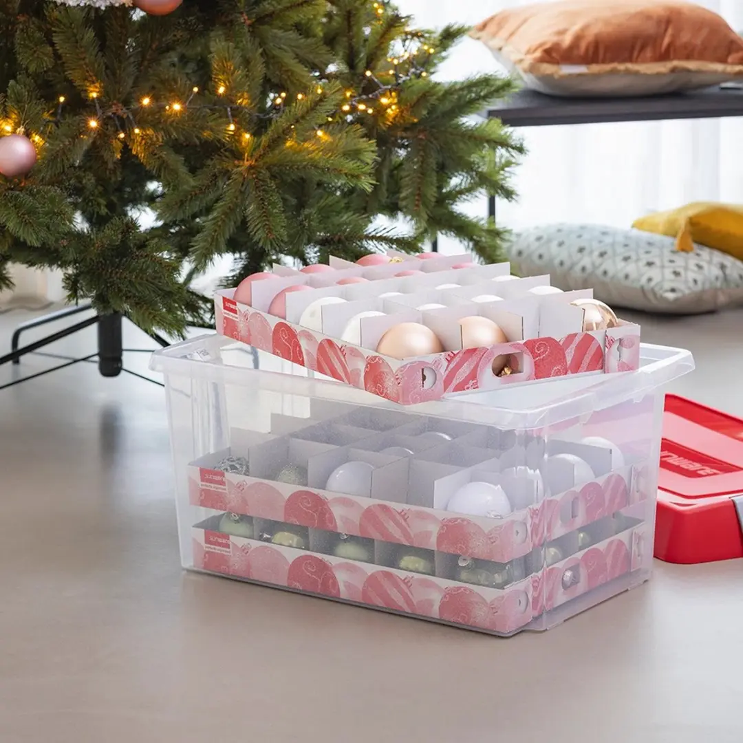 Sunware Nesta Kerstballen Opbergbox 45L - 64 Stuks - 46x36x36cm - Rood/Transparant