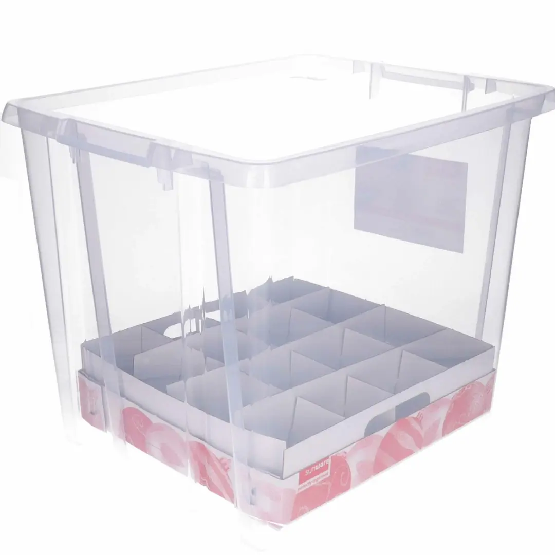 Sunware Nesta Kerstballen Opbergbox 45L - 64 Stuks - 46x36x36cm - Rood/Transparant - afbeelding 6 van 6