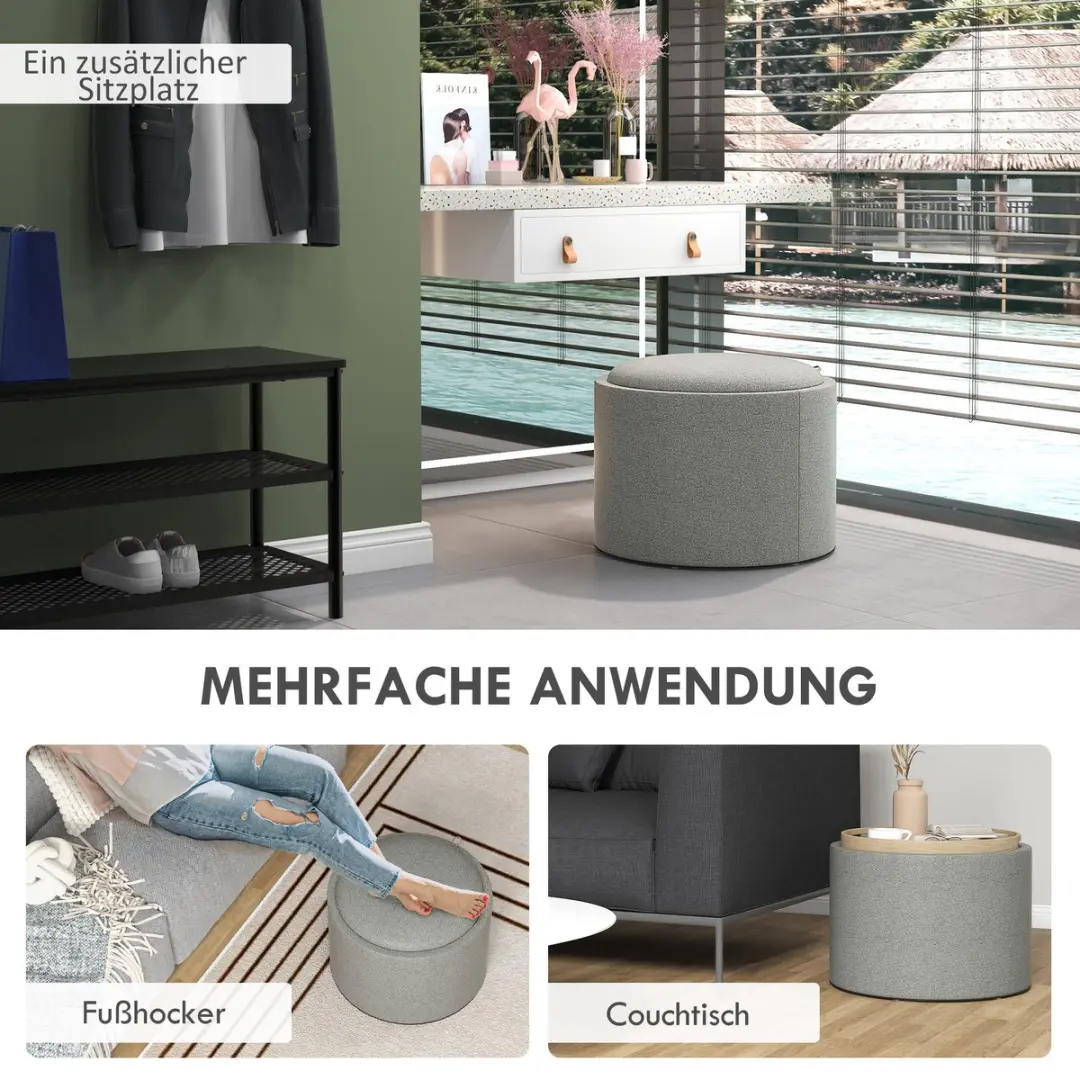 Homcom Polsterhocker met Stauraum 838-435V80 - 98L - Grijs