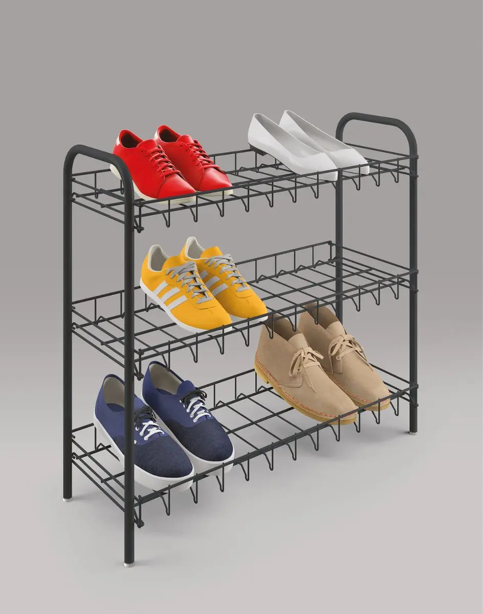 Metaltex Tomado Schoenenrek 3 lagen - 64x23x59cm - Zwart - 9 paar