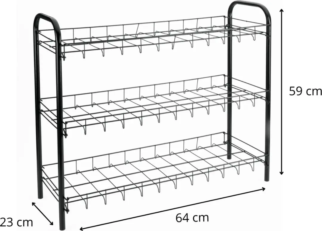 Metaltex Tomado Schoenenrek 3 lagen - 64x23x59cm - Zwart - 9 paar