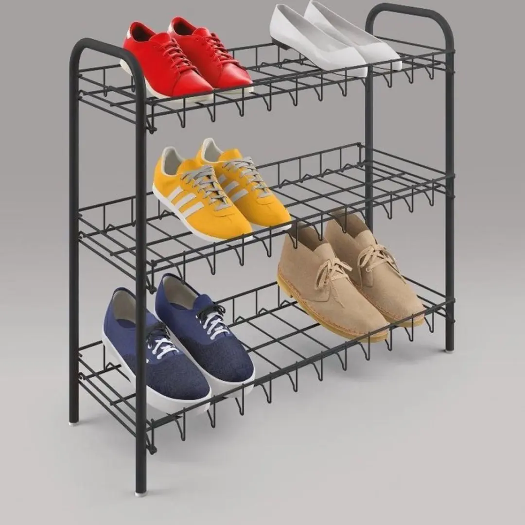 Metaltex Tomado Schoenenrek 3 lagen - 64x23x59cm - Zwart - 9 paar