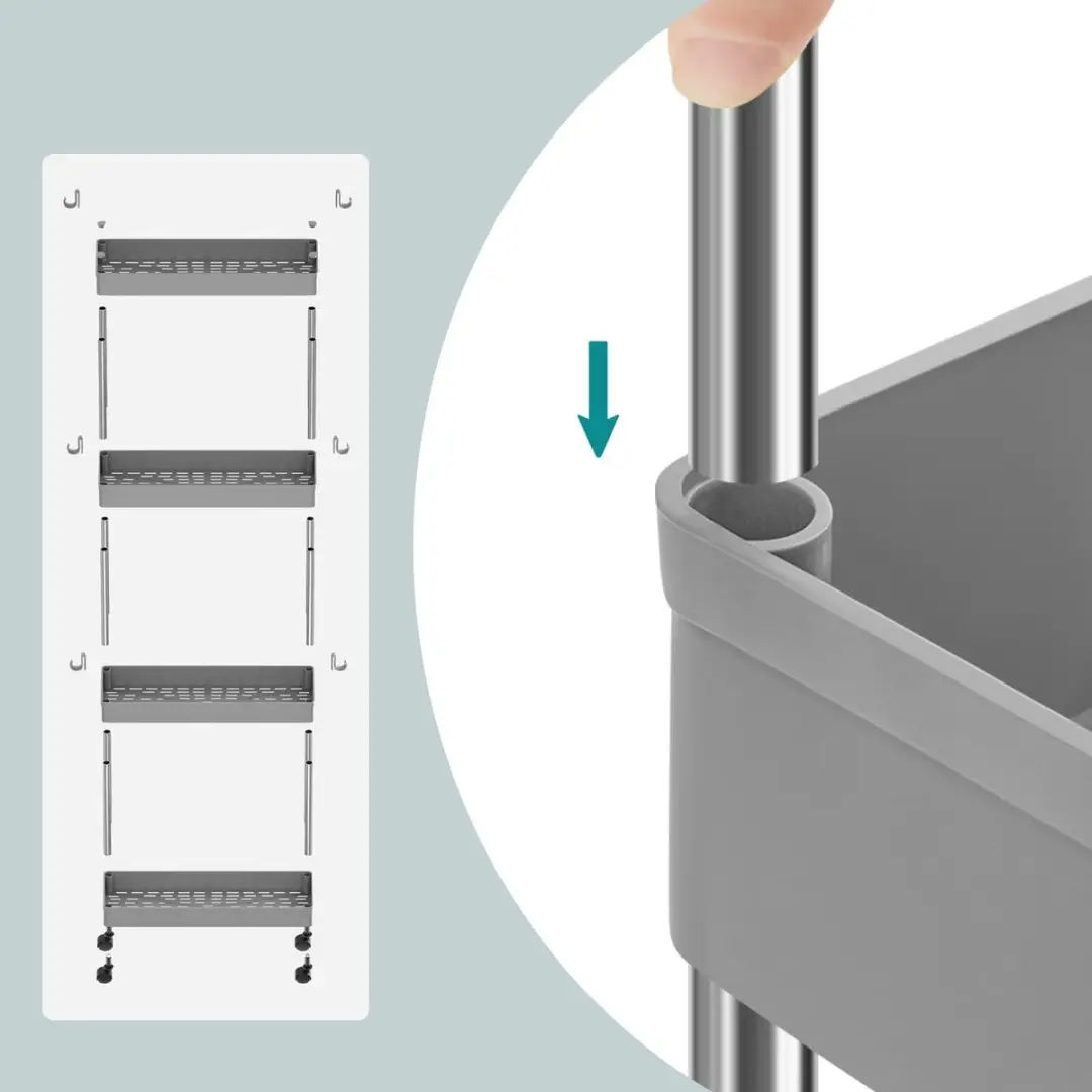 Songmics Opbergtrolley 4 Vakken - Metaal - Duifgrijs