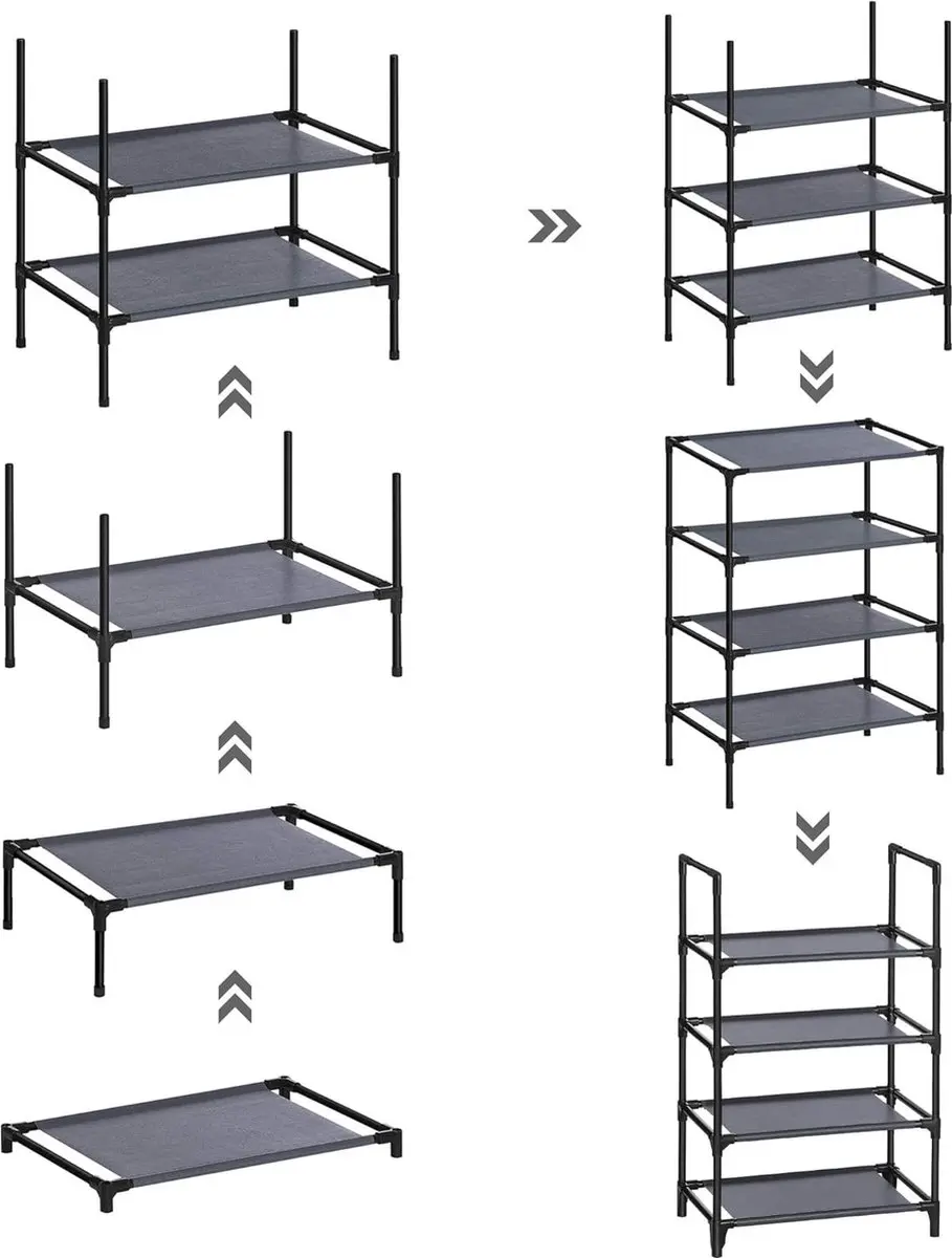 Songmics Schoenenrek 8 Niveaus - 46x28x145cm - Zwart - afbeelding 6 van 6