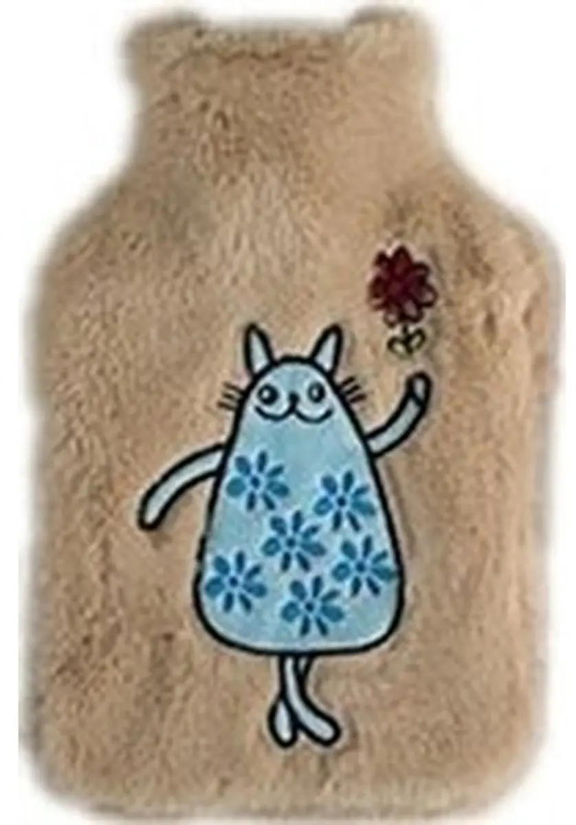 Cosy&Trendy Kruik 2L - Lichtbruin met Blauwe Kat - Pluche Hoes - afbeelding 4 van 4