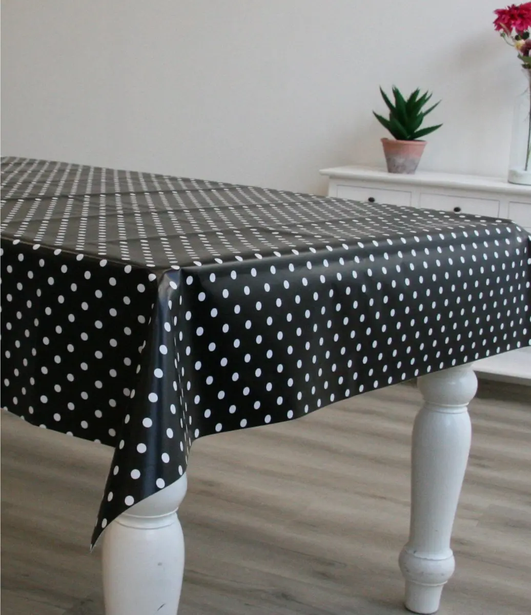 Bellatio Design Tafelzeil 140x250cm - Polkadot - Zwart/Wit