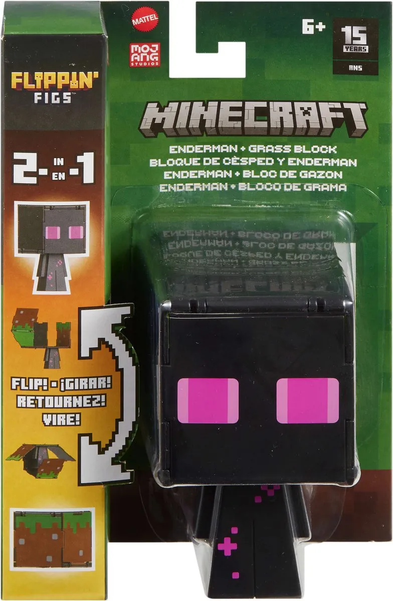 Mattel Minecraft Flippin Action Figure Enderman & Grass Block - HTL53 - Multi