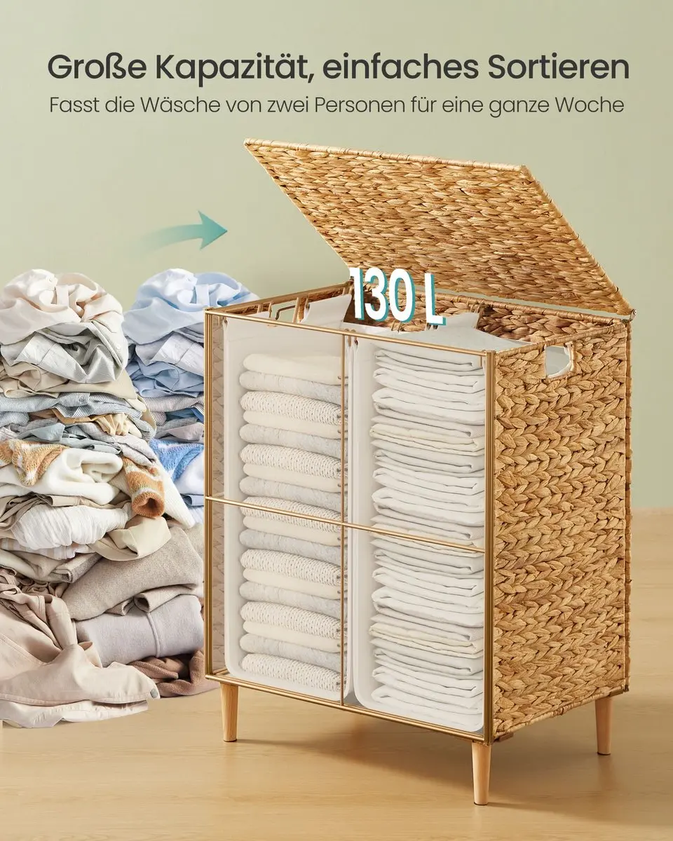 Songmics Wasmand 130L - Natuurlijk waterhyacint - 56x40x70cm