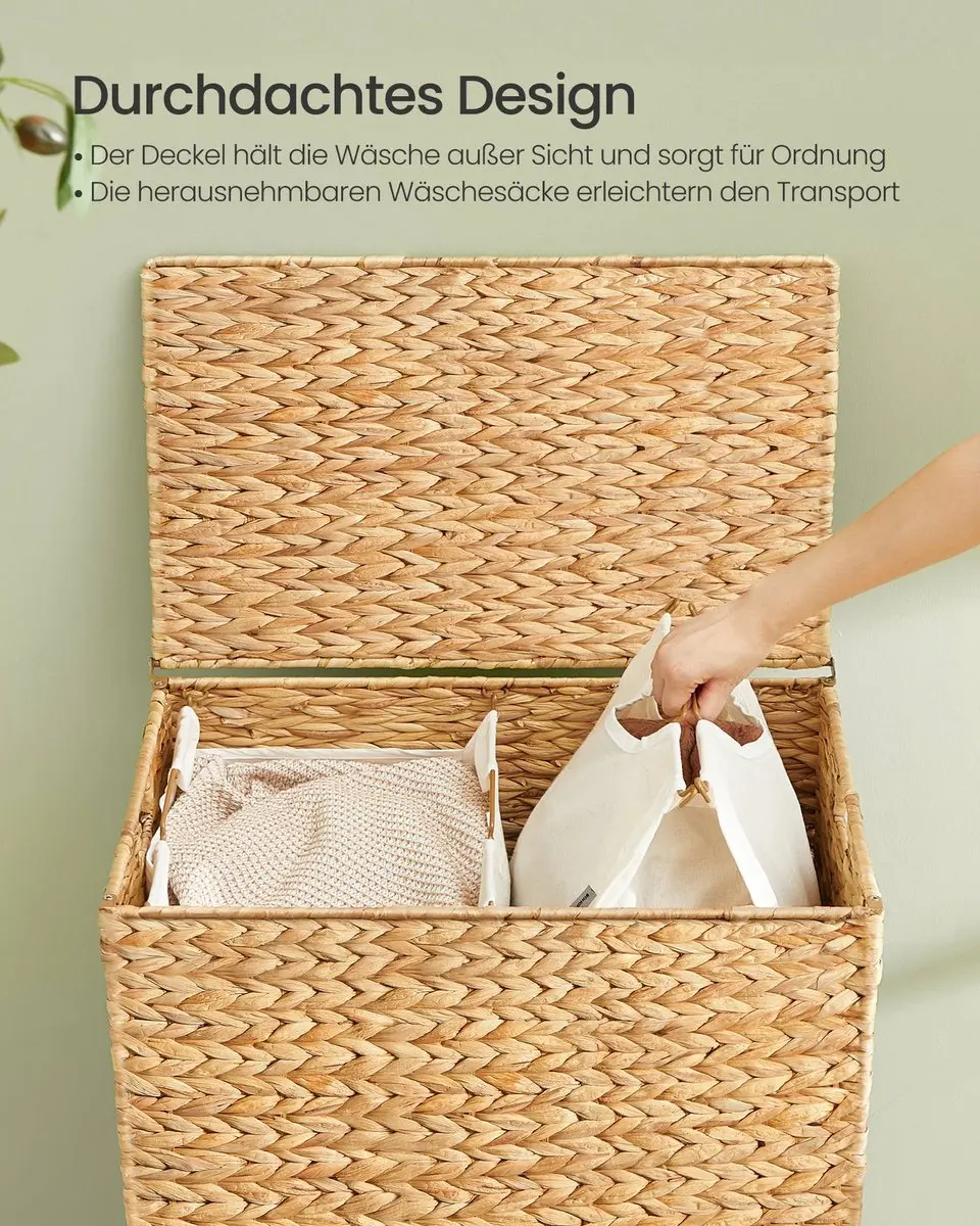 Songmics Wasmand 130L - Natuurlijk waterhyacint - 56x40x70cm
