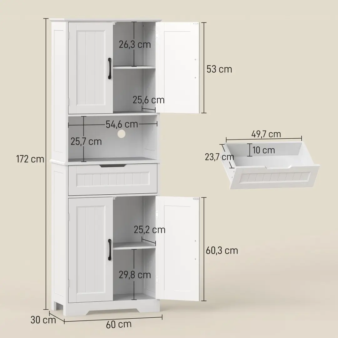Homcom Keukenkast 60x30x172cm Wit
