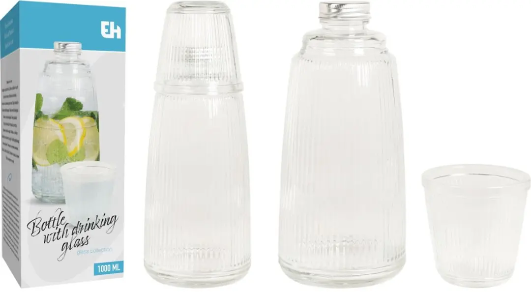 Excellent Houseware Glazen Karaf & Glas Set 1L - Transparant