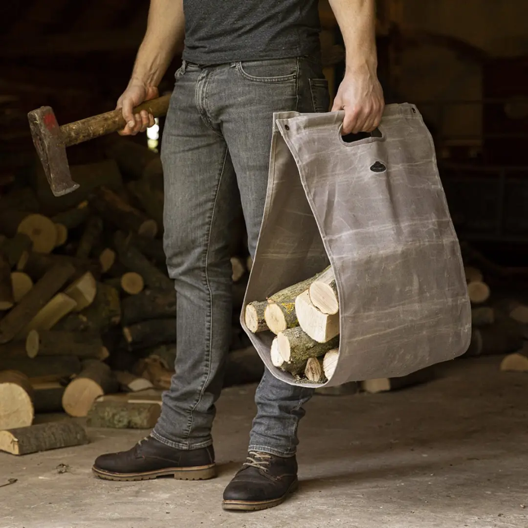 Esschert Design Waxed Canvas Haardhoutdrager - Grijs