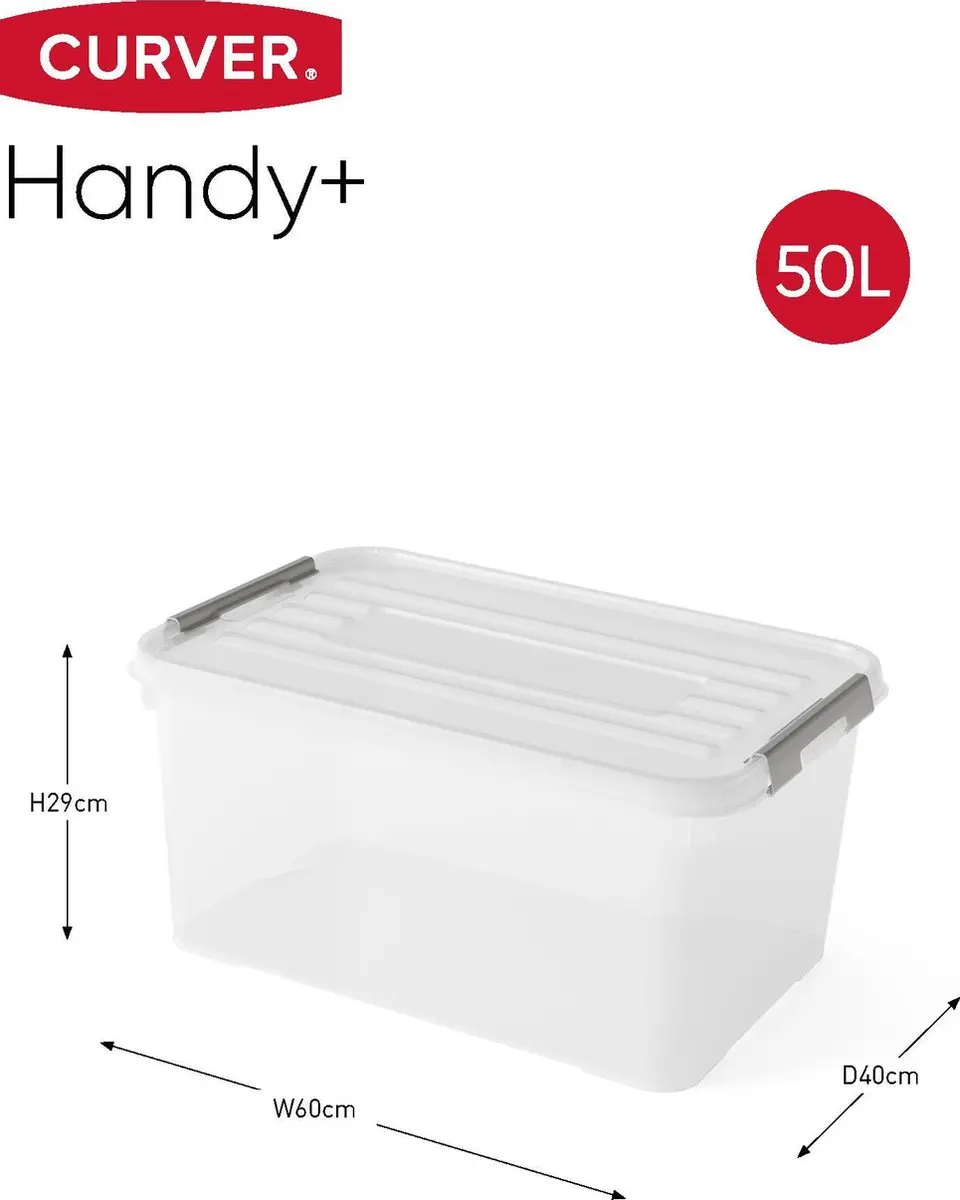 Curver Handy+ Opbergbox 50L - 2 Stuks Transparant