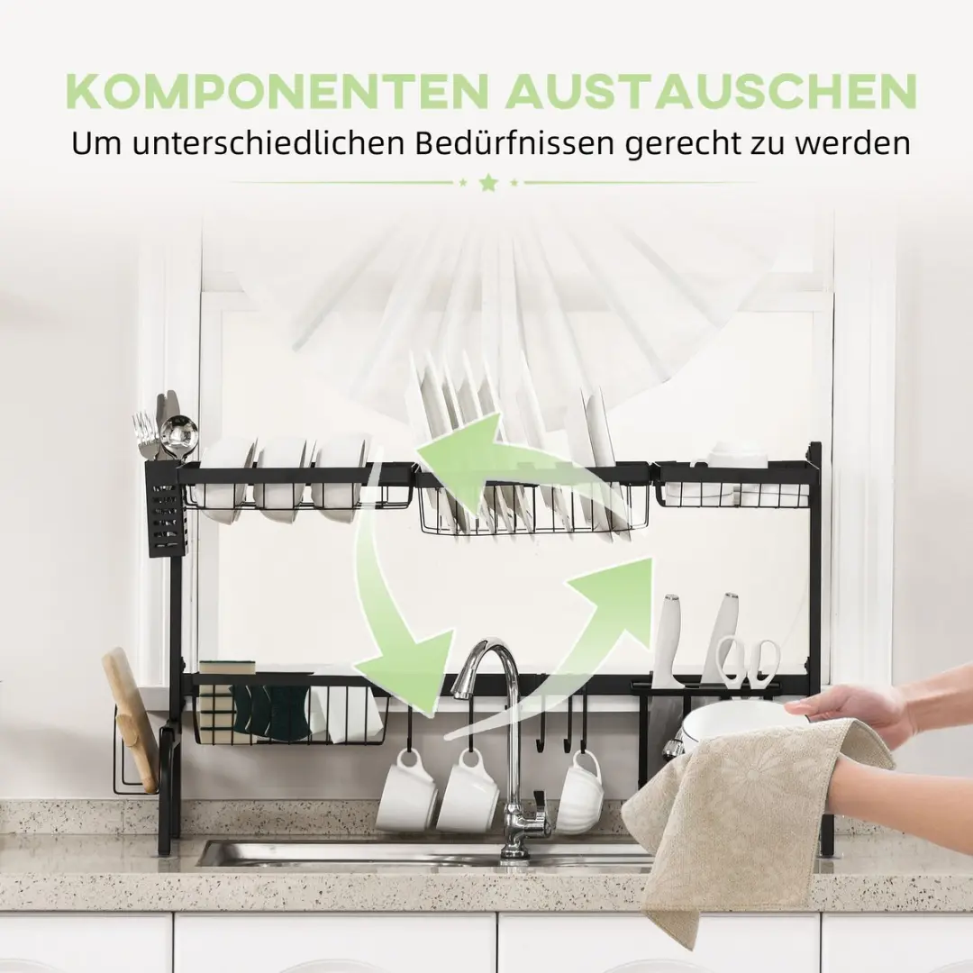 Homcom Afdruiprek Staal 93x30x52cm - Zwart - afbeelding 6 van 6