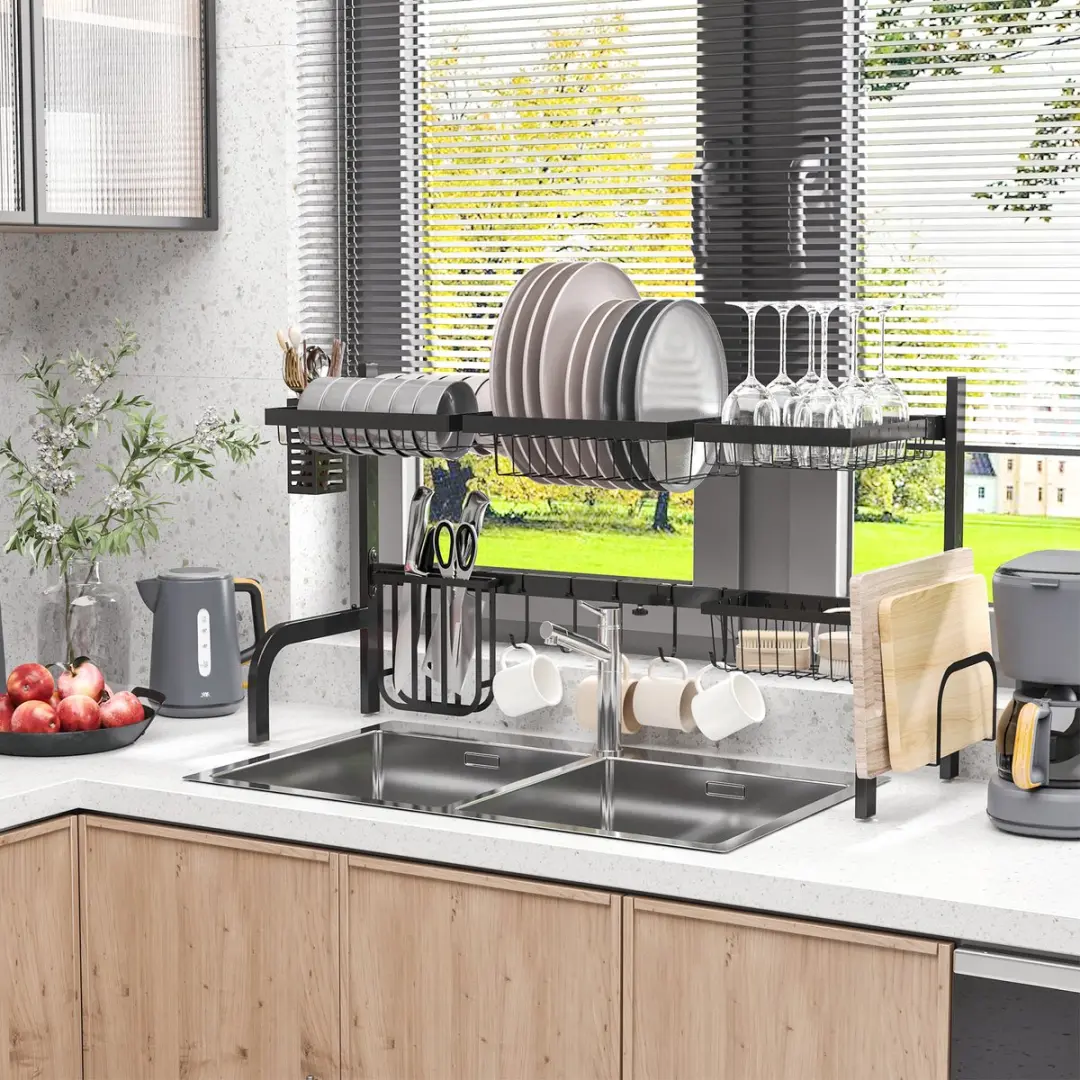 Homcom Afdruiprek Staal 93x30x52cm - Zwart