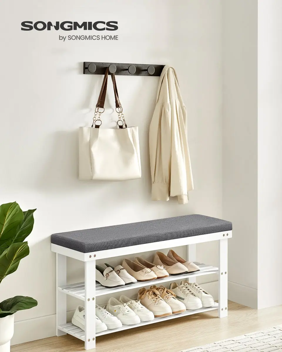 Songmics Bamboe Schoenenbank 3-Lagen - 136 kg - Cloud White/Slate Gray