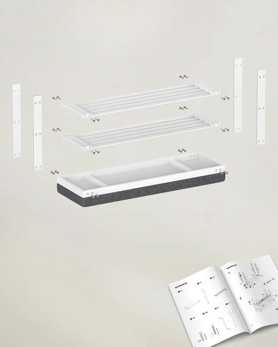 Songmics Bamboe Schoenenbank 3-Lagen - 136 kg - Cloud White/Slate Gray