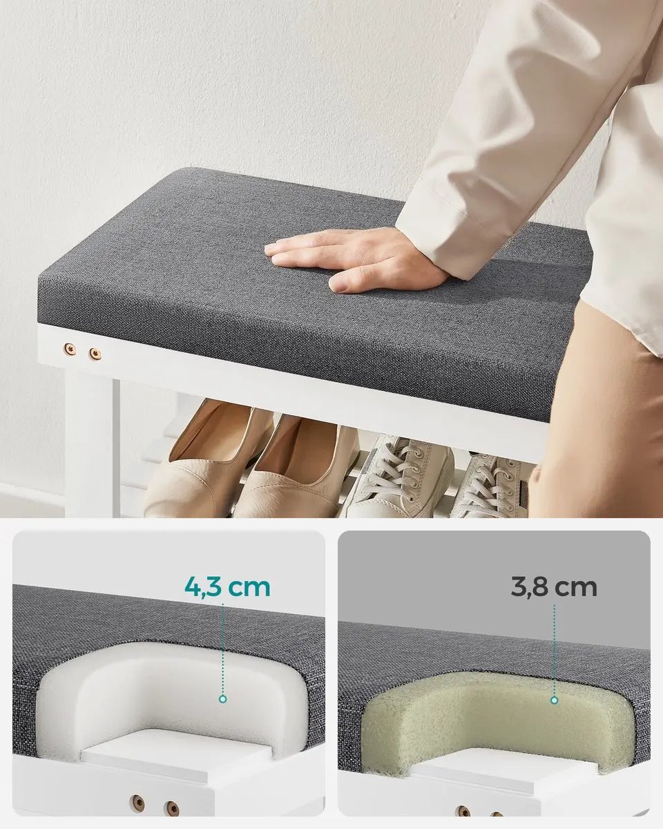 Songmics Bamboe Schoenenbank 3-Lagen - 136 kg - Cloud White/Slate Gray - afbeelding 6 van 6