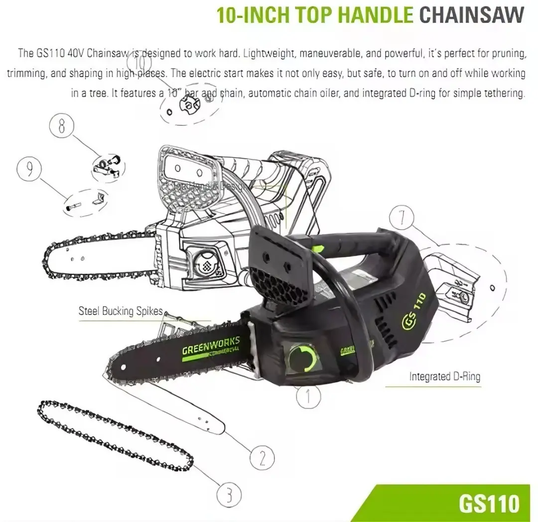 Greenworks 40V 10 Inch Elektrische Kettingzaag - Brushless - 20 Stuks (1x4)