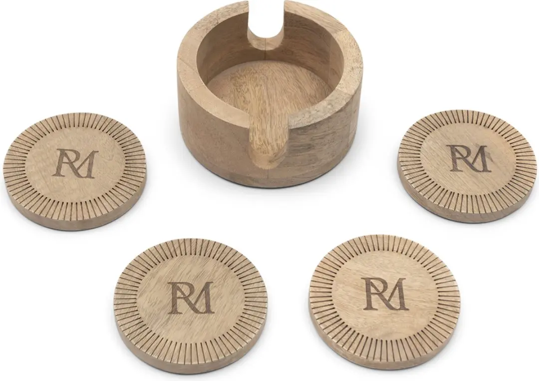 Riviera Maison Isola Houten Onderzetters 4 Stuks - 13cm - Naturel