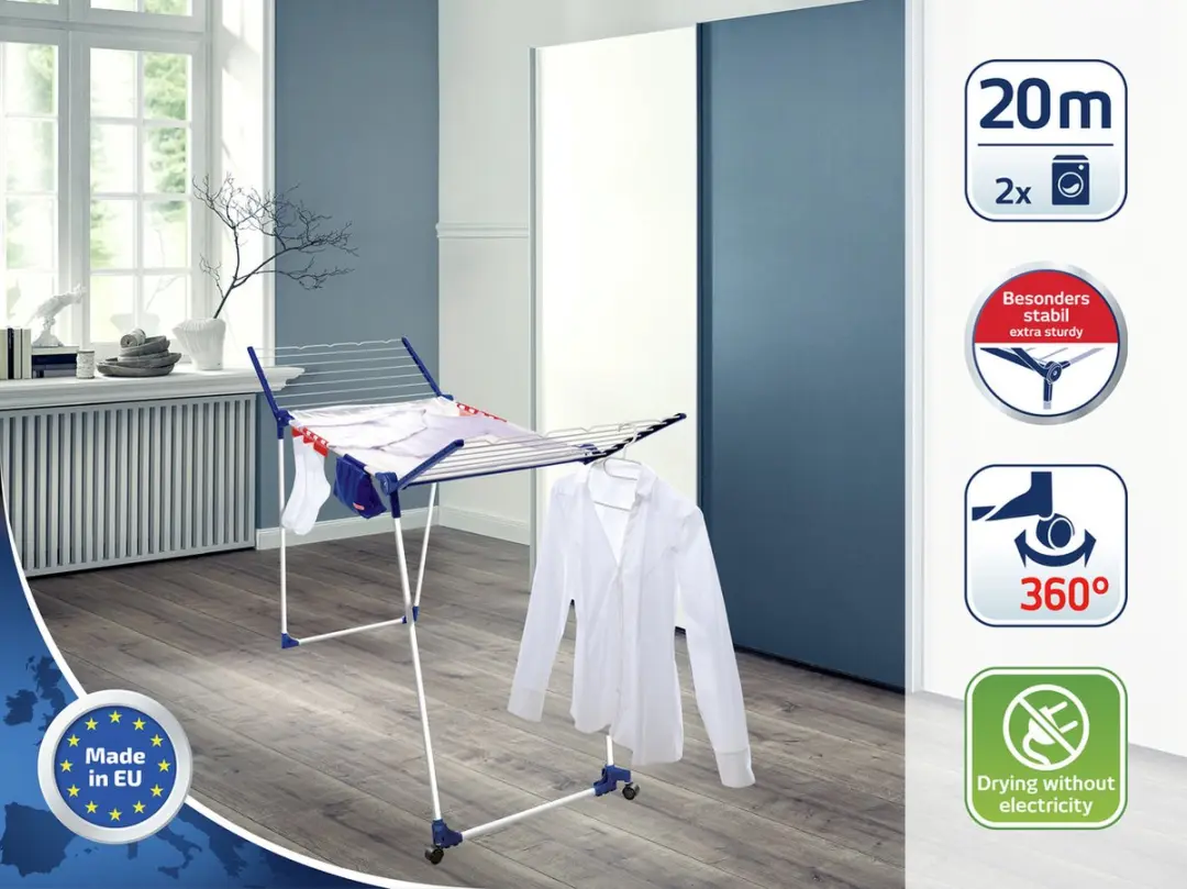 Leifheit Pegasus 200 Solid Deluxe Mobile Droogrek 20m - Wit/Blauw