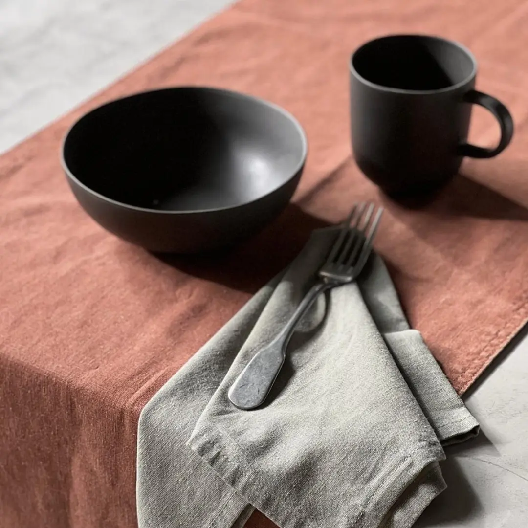 Dutch Rose Linen Tafelloper 40x150cm - Terracotta-Beige
