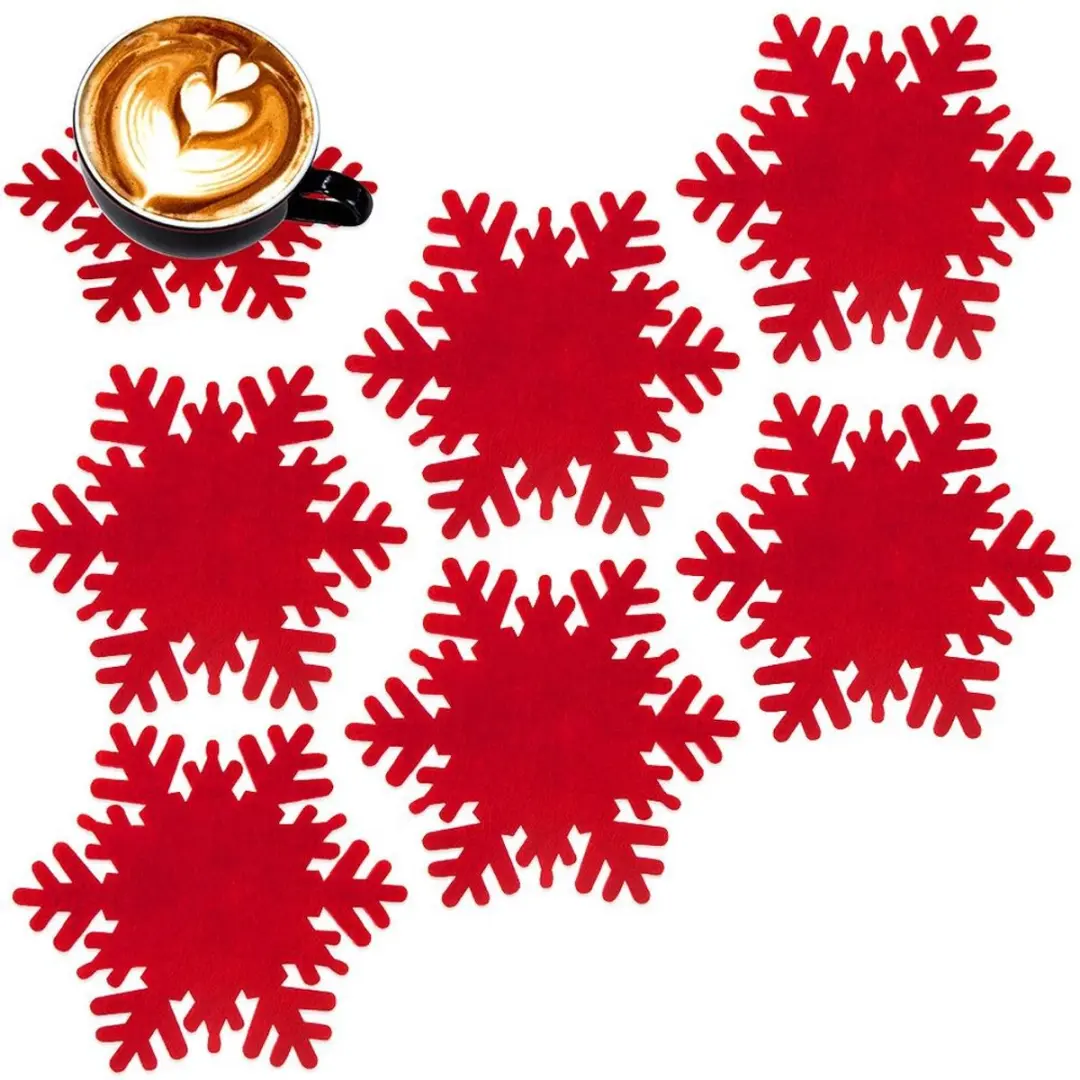 Orion Filten Onderzetters Sneeuwvlok 13.5cm - 6 Stuks - Rood