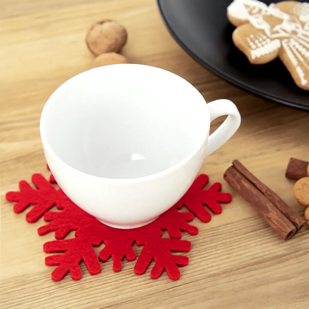 Orion Filten Onderzetters Sneeuwvlok 13.5cm - 6 Stuks - Rood
