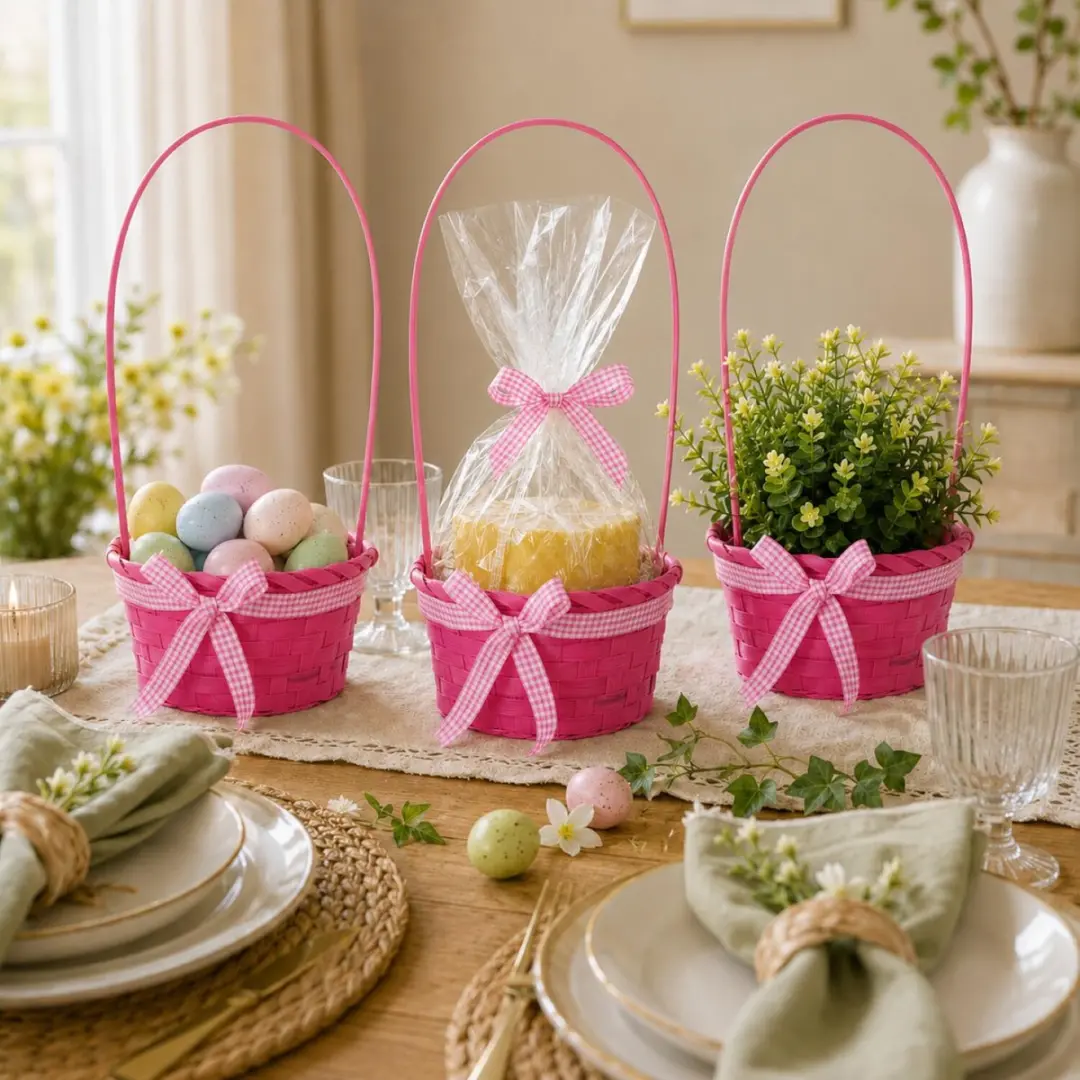 Excellent Houseware Rieten Mandje Roze 21x39cm - 2 Stuks