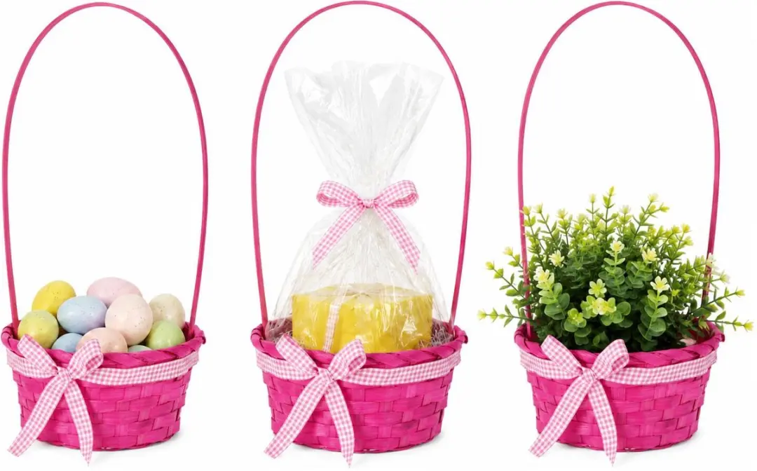 Excellent Houseware Rieten Mandje Roze 21x39cm - 2 Stuks