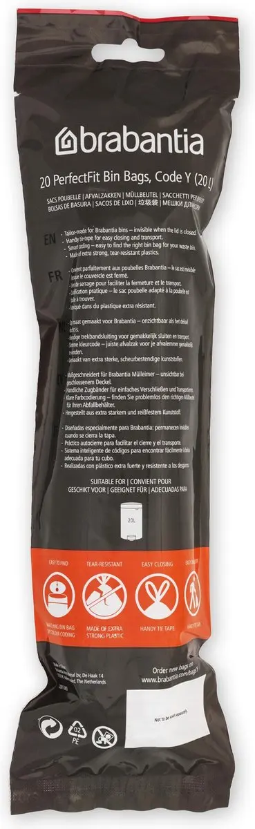 Brabantia PerfectFit Vuilniszakken 20L - 120 Stuks (6x20) - Wit - afbeelding 4 van 6
