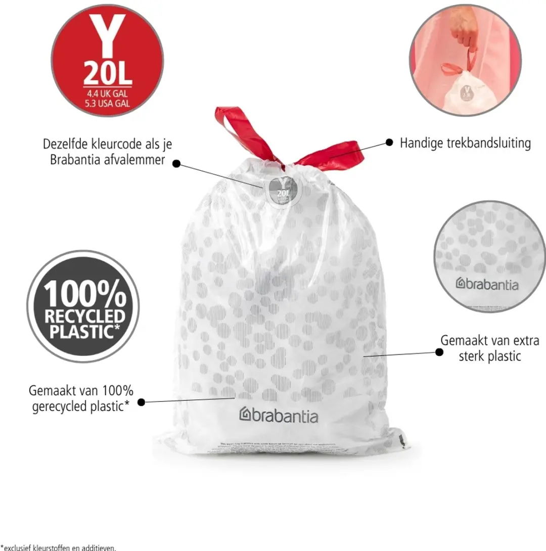 Brabantia PerfectFit Vuilniszakken 20L - 120 Stuks (6x20) - Wit - afbeelding 3 van 6
