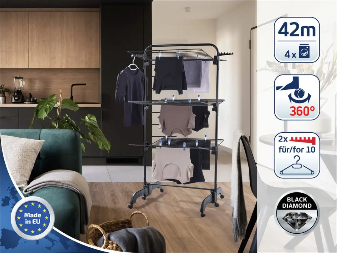 Leifheit Pegasus 420 Solid Comfort Droogtoren 42m - Zwart