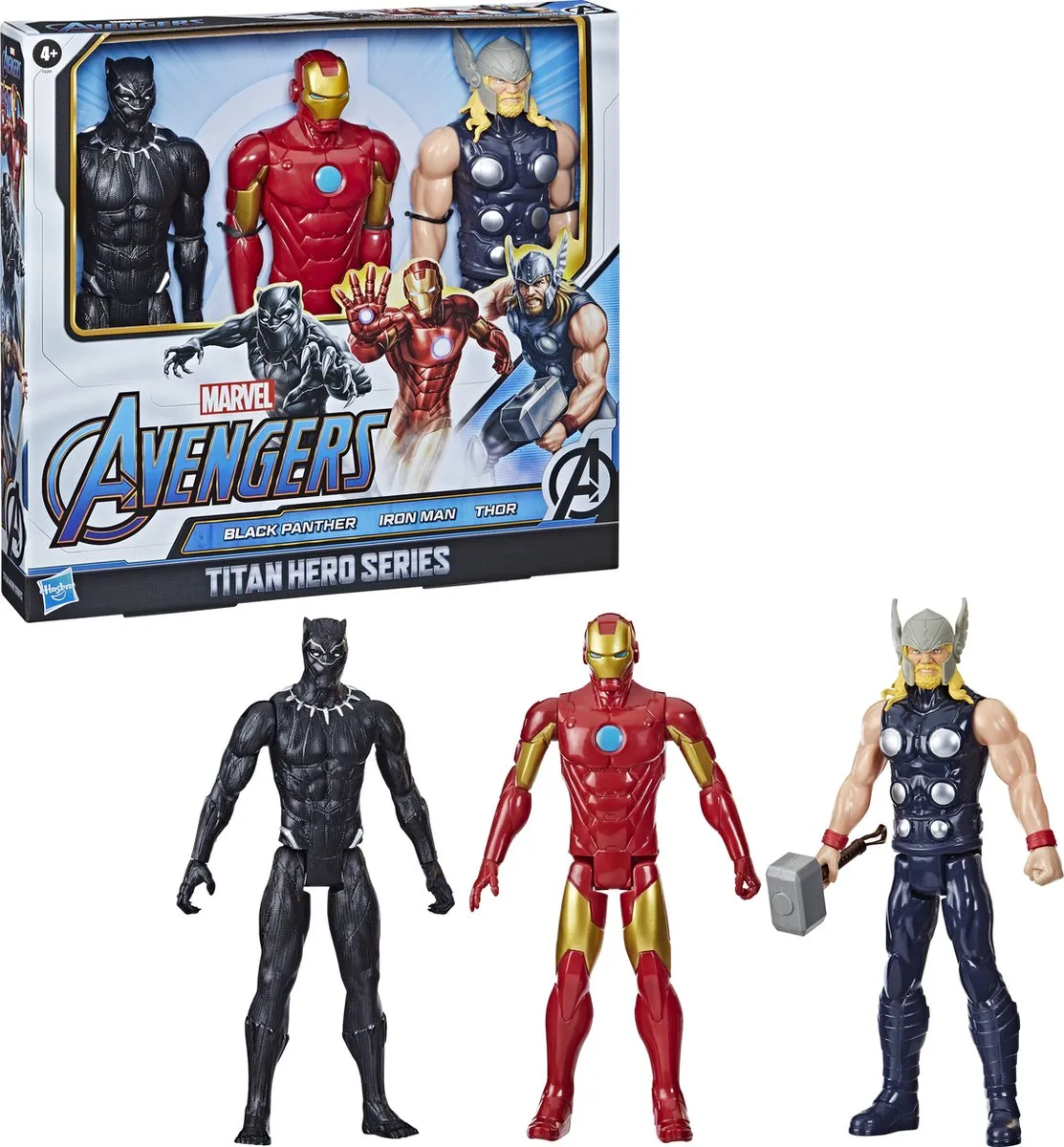 Hasbro Marvel Avengers Titan Hero Series Black Panther Iron Man Thor 3-Pack - Multicolor