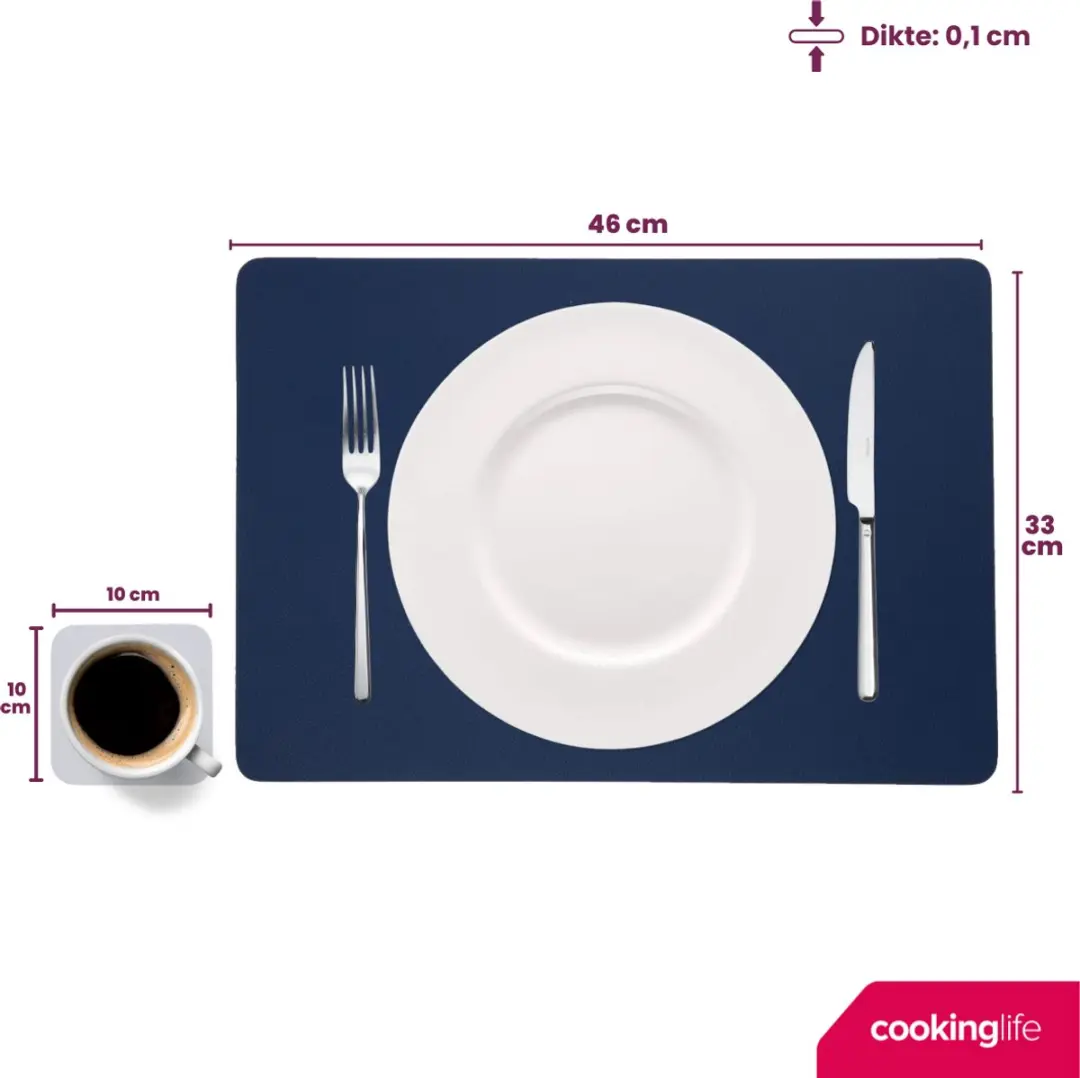 Cookinglife Placemats & Onderzetters - 12 Stuks - Vegan Lederlook - Grijs/Blauw