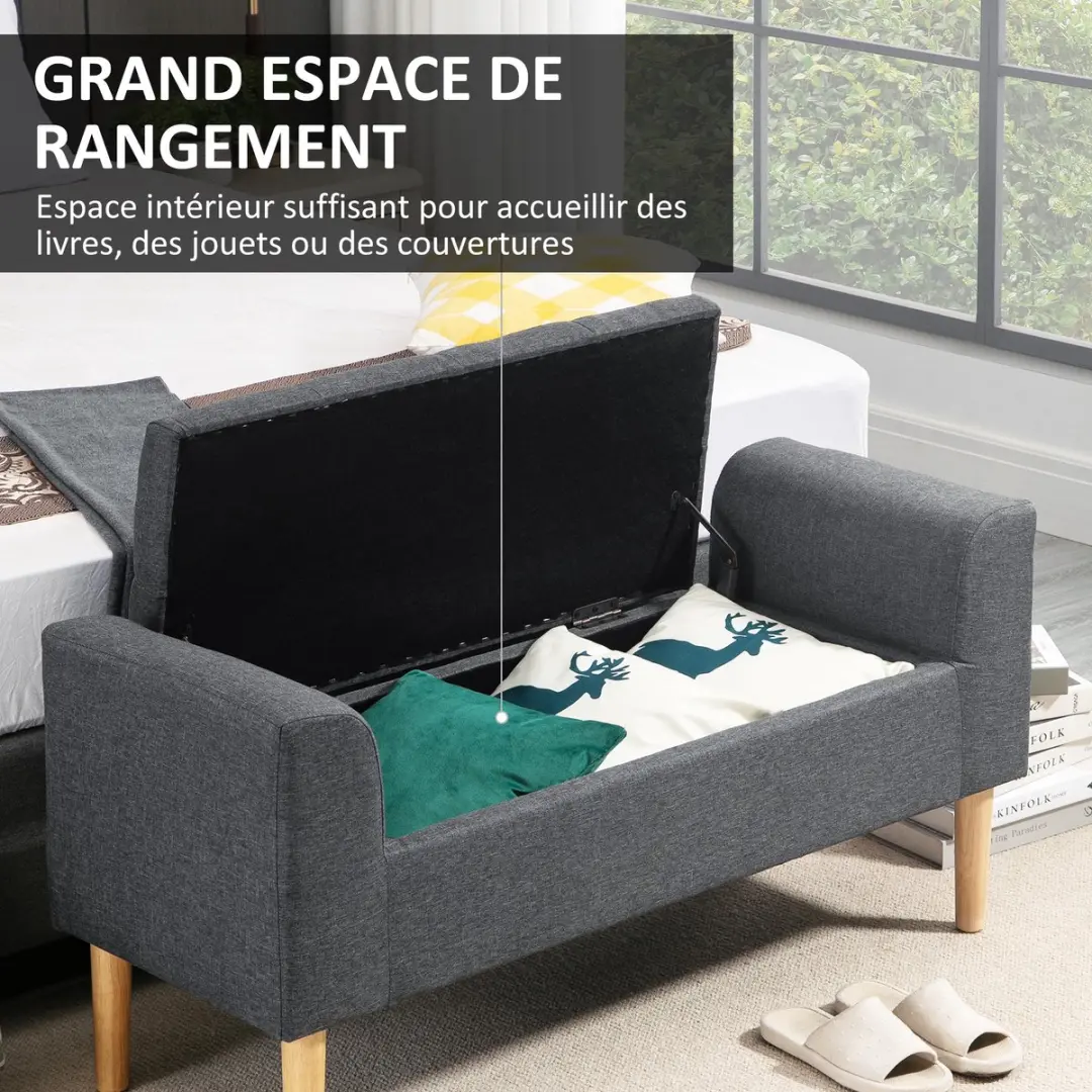 Homcom Opbergpoef Donkergrijs 116x44x58cm - 50L