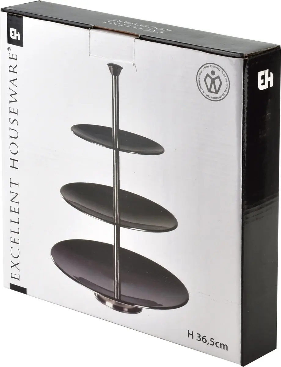 Excellent Houseware Etagere RVS - 36,5cm - Zwart