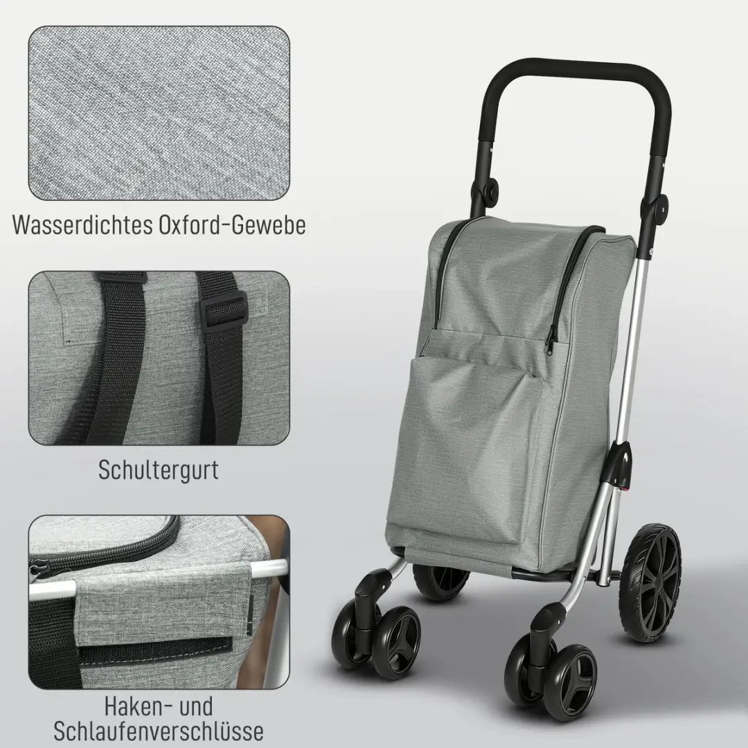 Homcom 3-in-1 Winkelwagen Oxford Grijs - 58L - 6 Wielen
