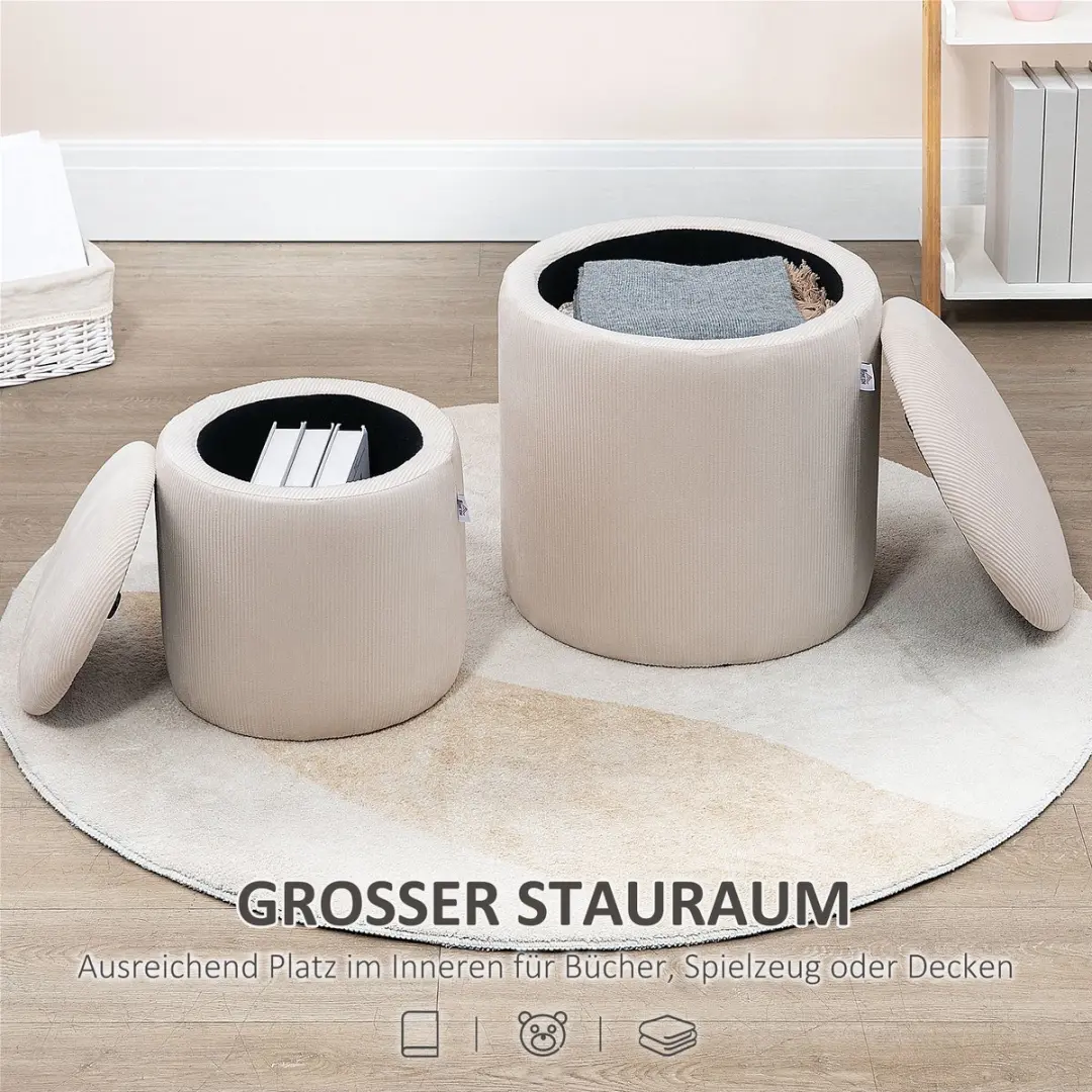 Homcom Sitzhocker Set 2 Stuks - 40x40x41cm Beige - afbeelding 6 van 6