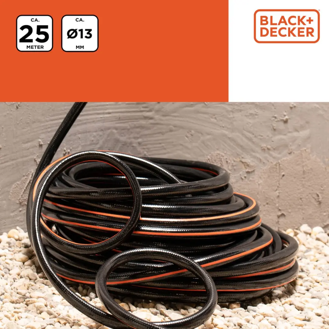 BLACK+DECKER Tuinslang 25m 13mm - Zwart/Oranje