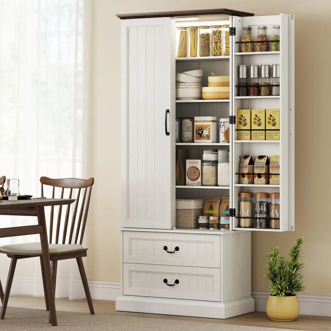 Homcom Keukenkast 76x39,5x183cm Spaanplaat - Wit