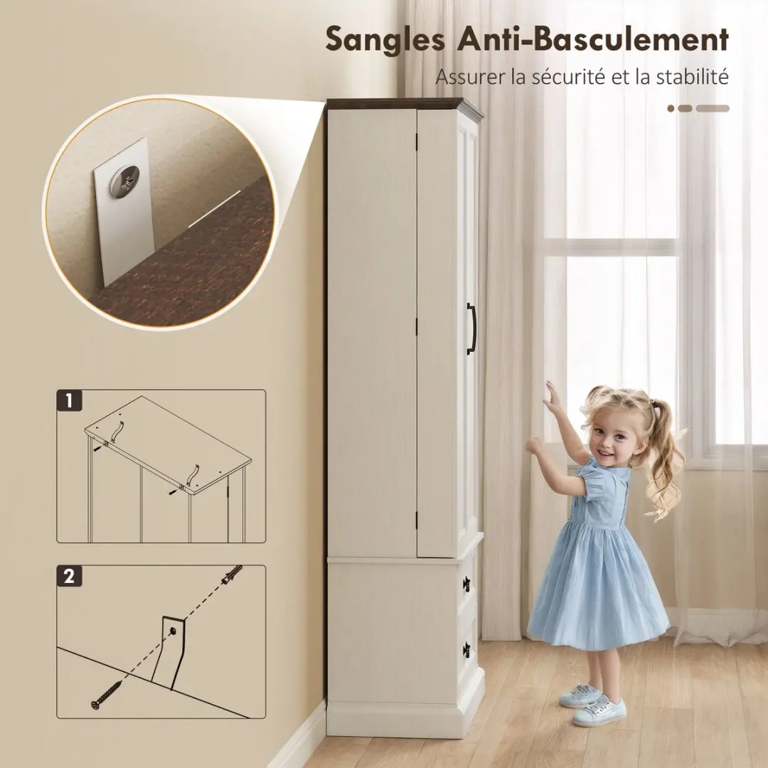 Homcom Keukenkast 76x39,5x183cm Spaanplaat - Wit